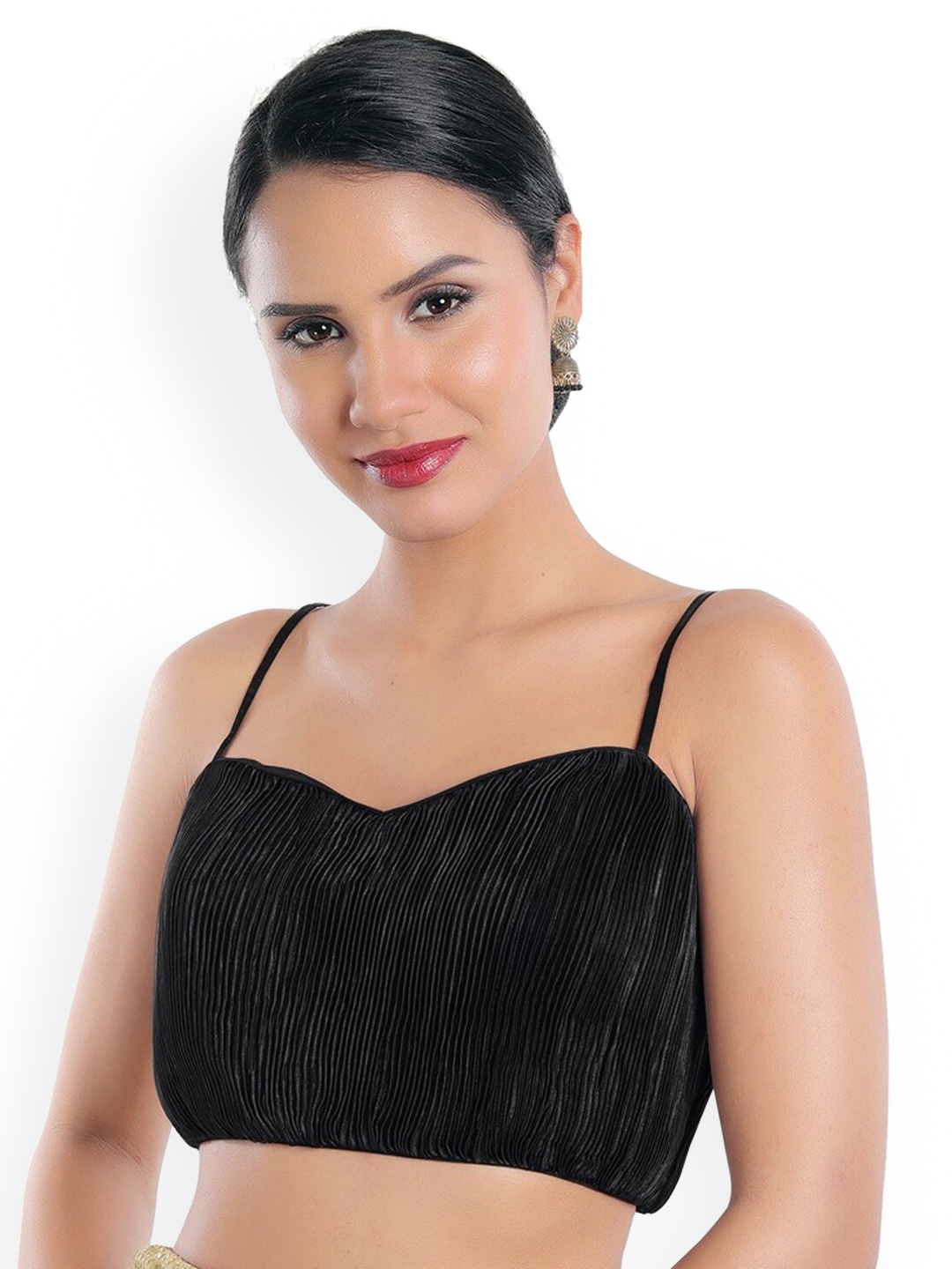 

SALWAR STUDIO Women Black Woven Design Satin Saree Blouse