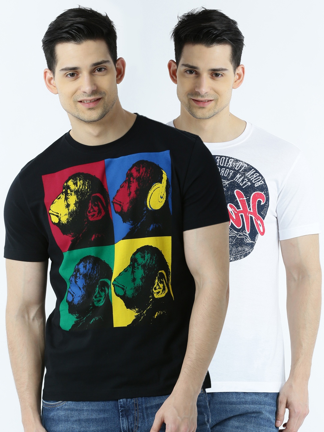 

Huetrap Men Pack of 2 Printed T-shirts, Black