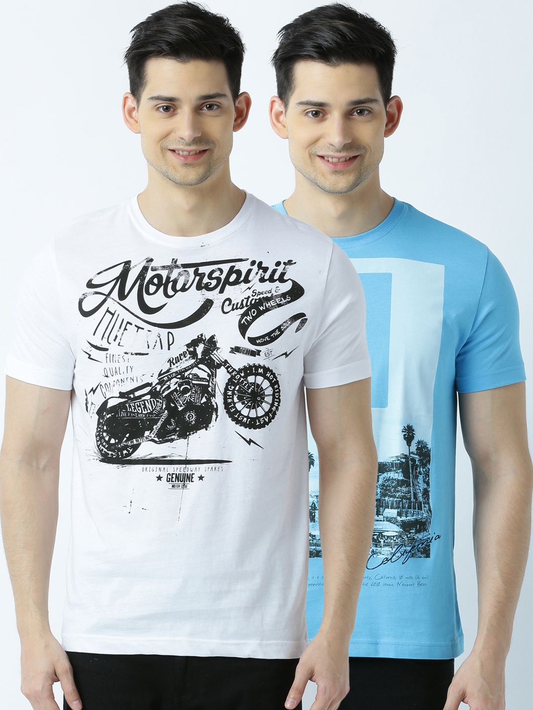 

Huetrap Pack of 2 Printed T-shirts, Turquoise blue