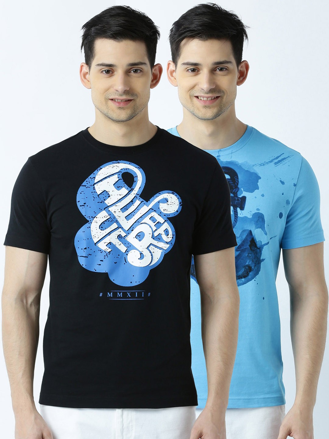 

Huetrap Pack of 2 Printed T-shirts, Black