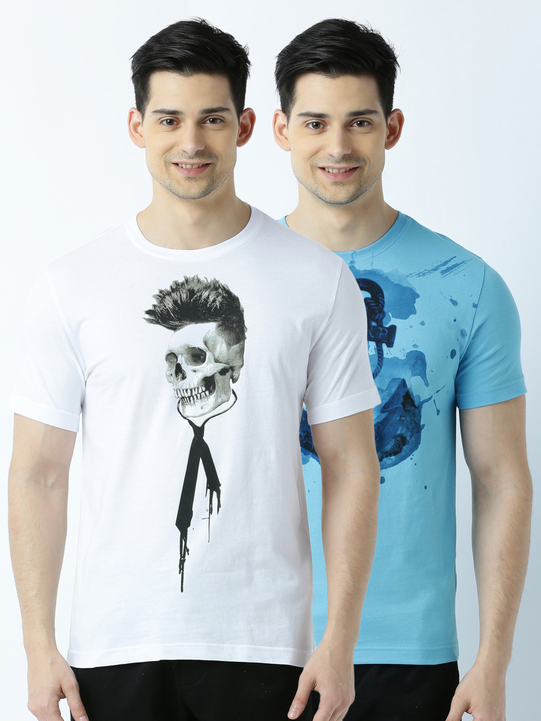 

Huetrap Men Pack of 2 Printed T-shirts, Turquoise blue