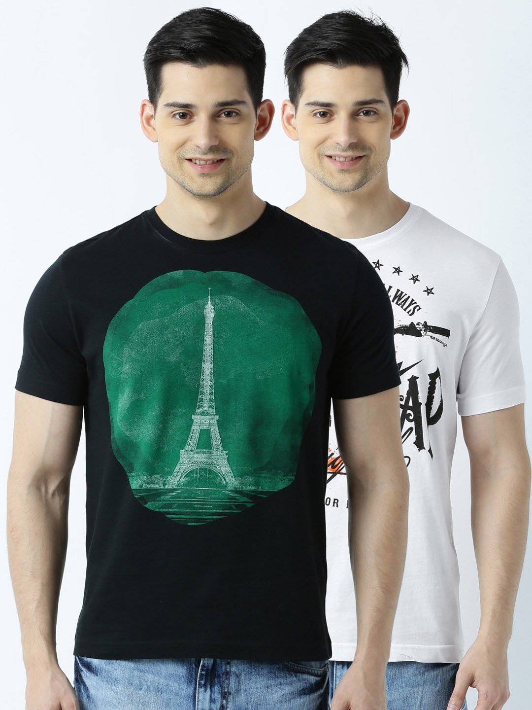 

Huetrap Pack of 2 Printed T-shirts, Black