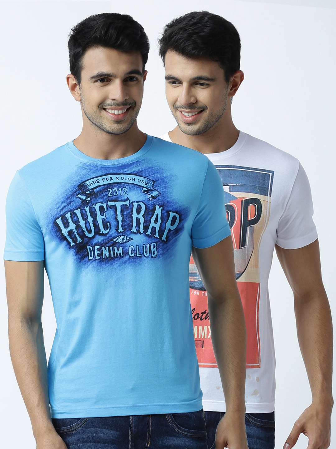 

Huetrap Men Pack of 2 Printed T-shirts, Turquoise blue
