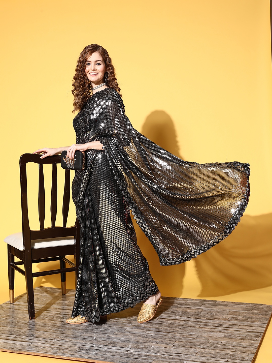 

Chhabra 555 Embellished Saree with Embroidered border, Black