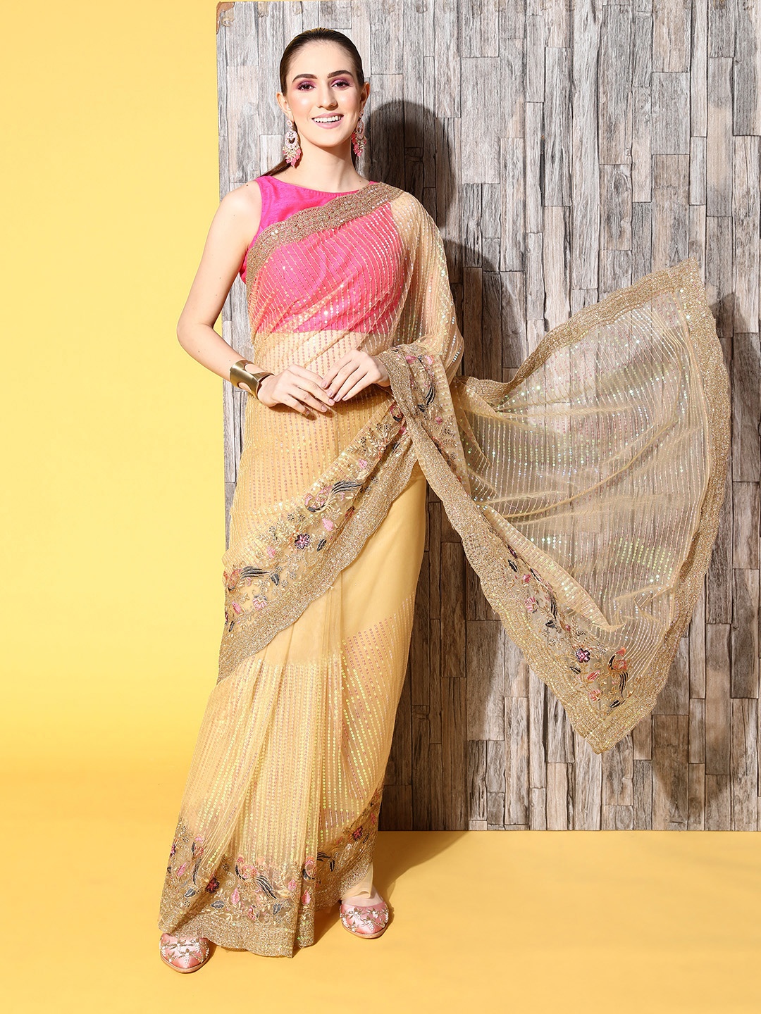 

Chhabra 555 Embellished Saree with Embroidered border, Beige