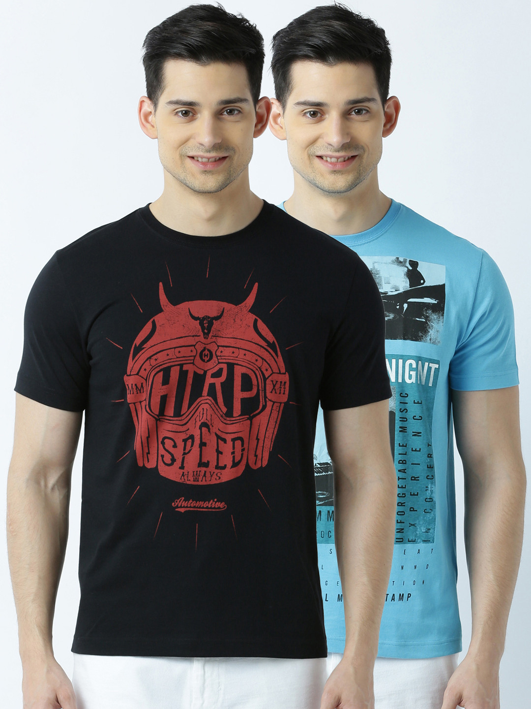 

Huetrap Pack of 2 Printed T-shirts, Black