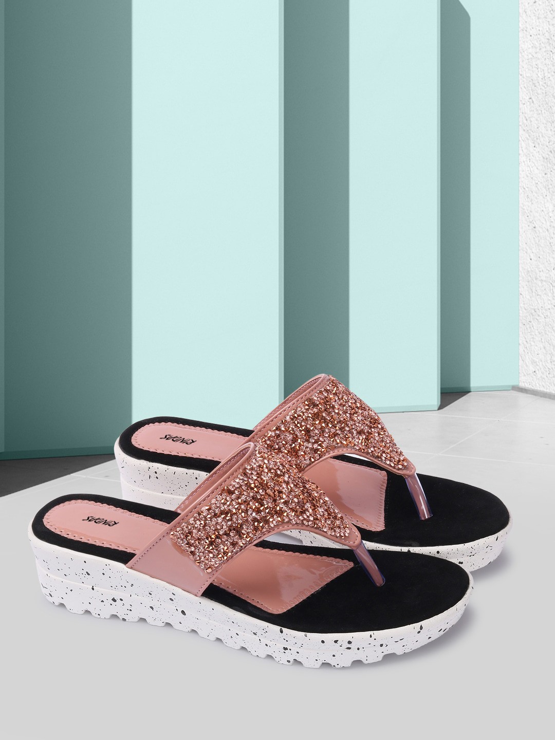 

RINDAS Pink Embellished Party Platform Heels
