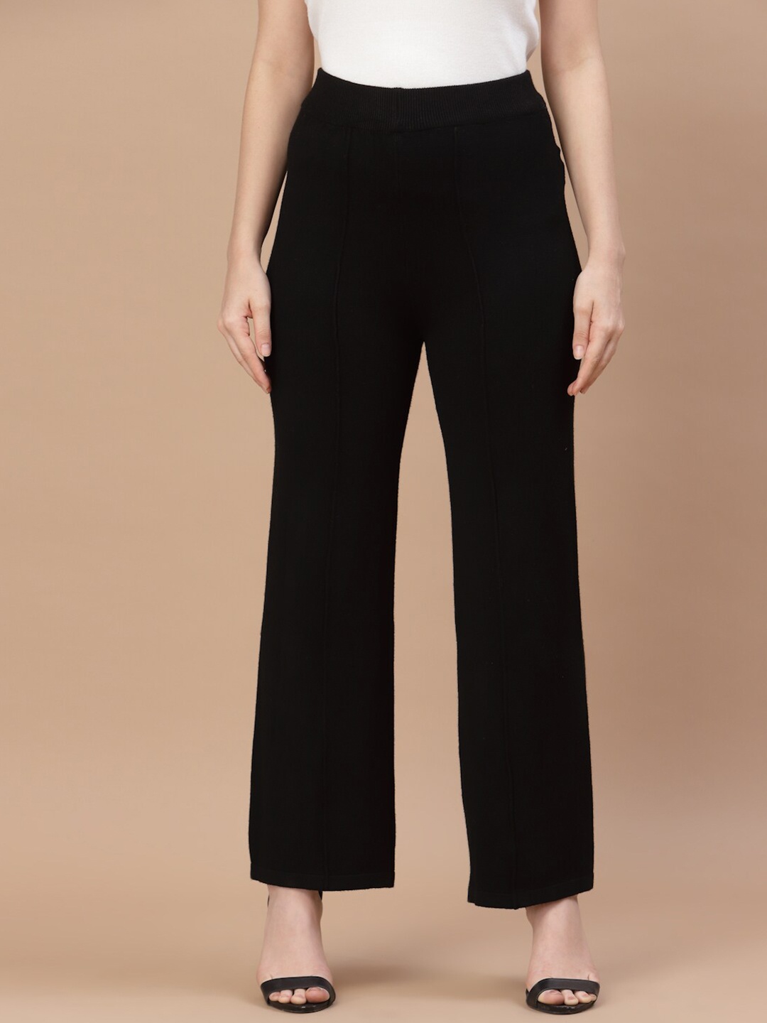 

Mafadeny Women Black Solid Knitted Palazzos