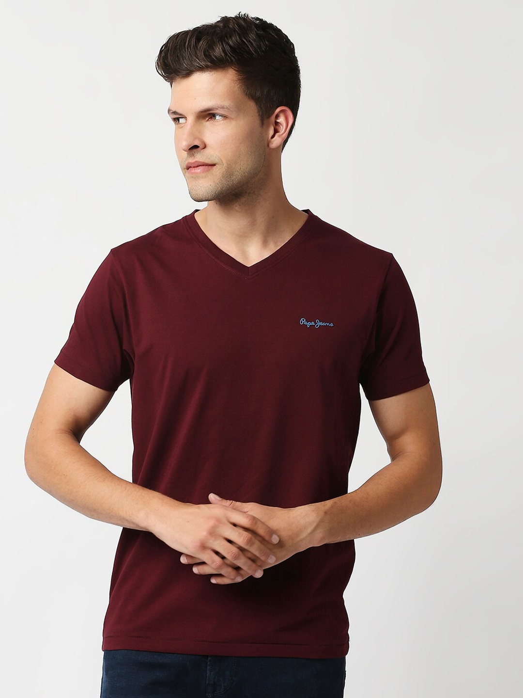 

Pepe Jeans Men Red V-Neck Slim Fit T-shirt