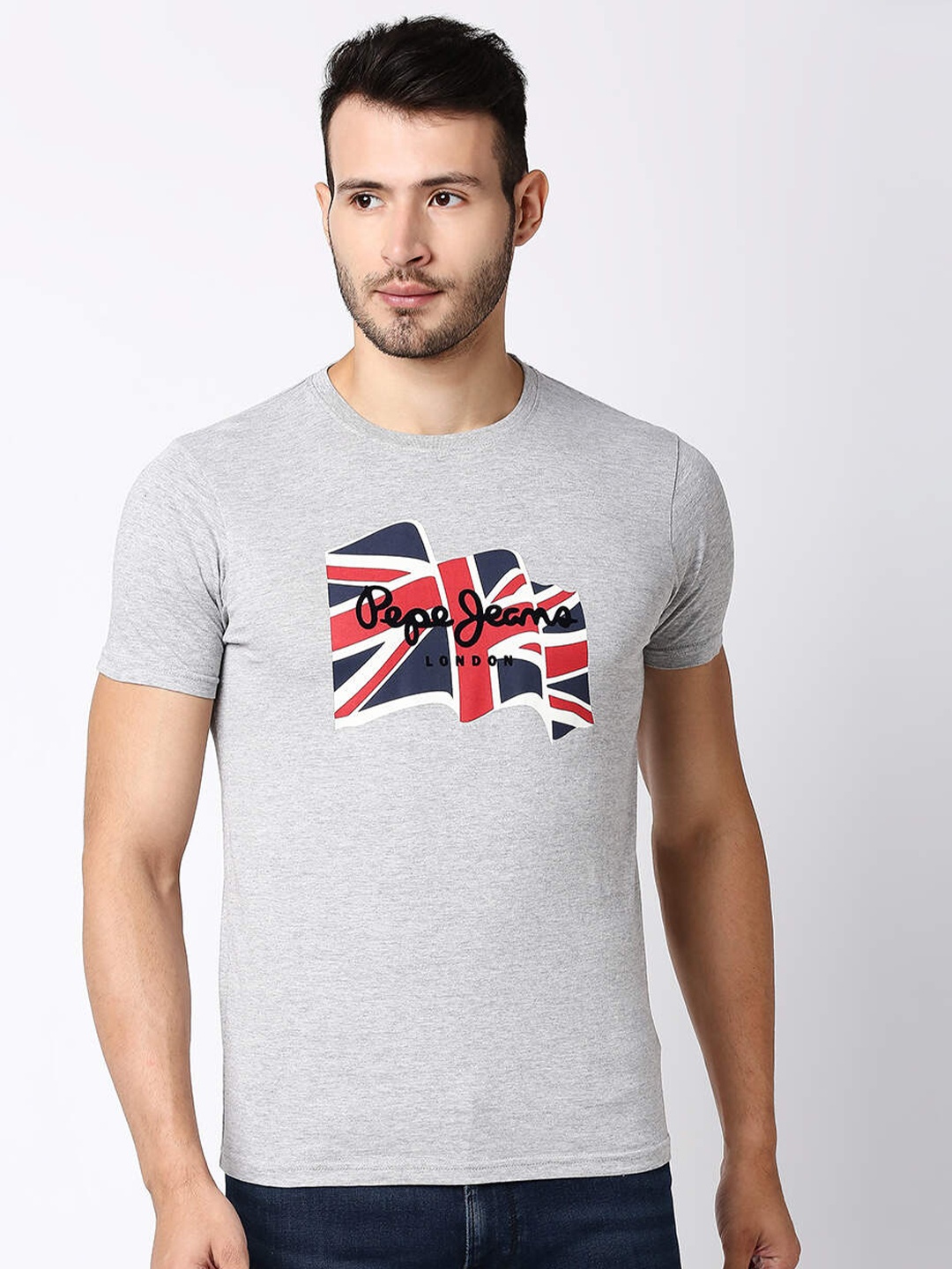 

Pepe Jeans Men Grey Printed Slim Fit Cotton T-shirt