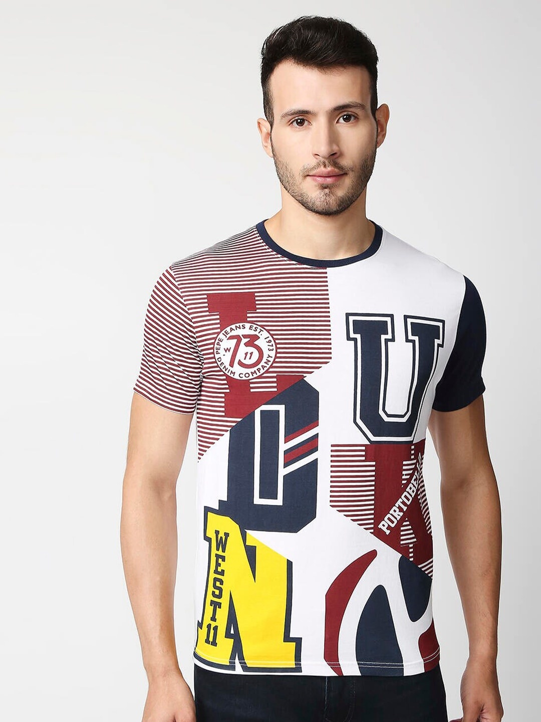 

Pepe Jeans Men Navy Blue Printed Slim Fit T-shirt