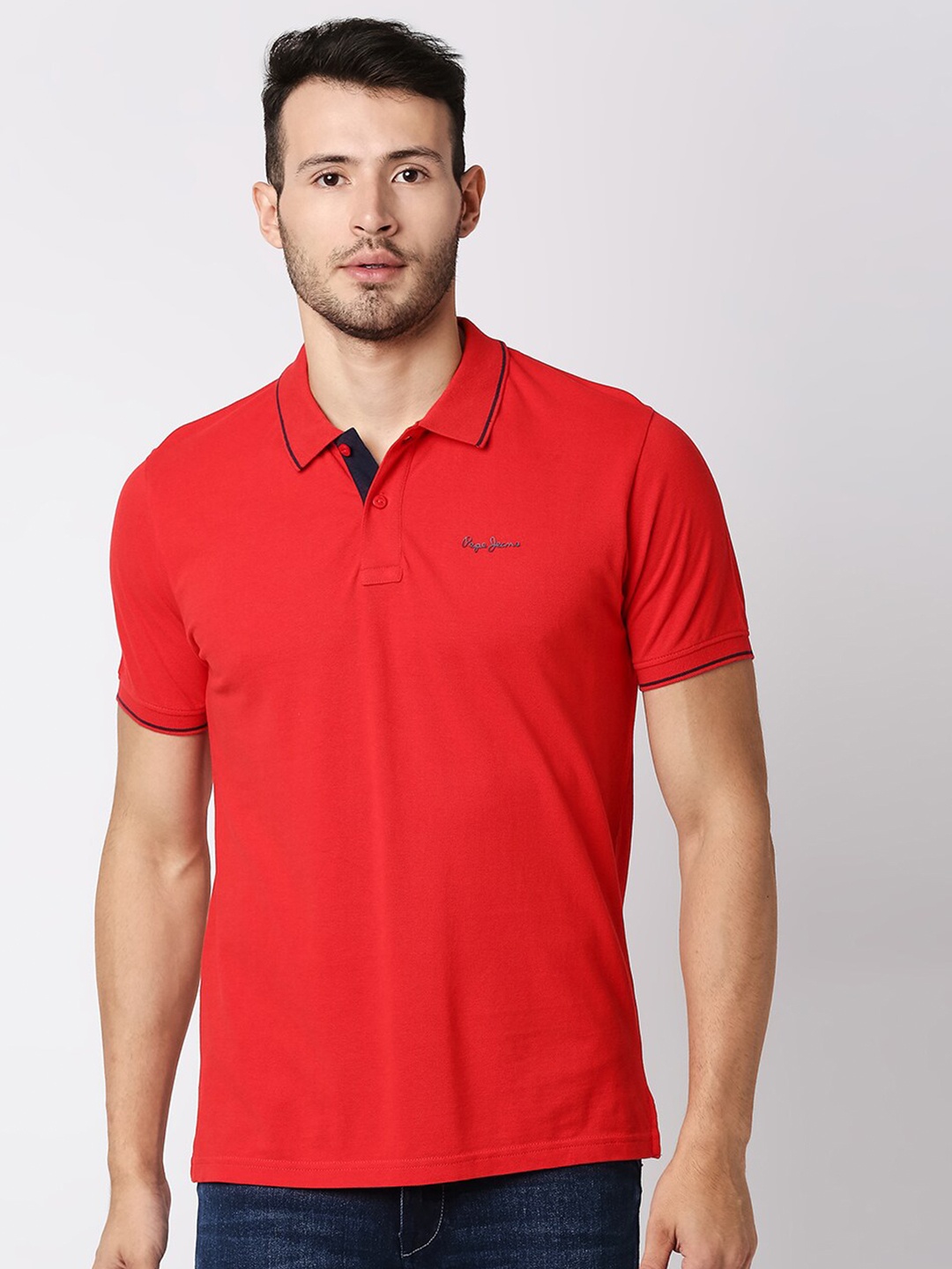 

Pepe Jeans Men Red Solid Polo Collar T-shirt