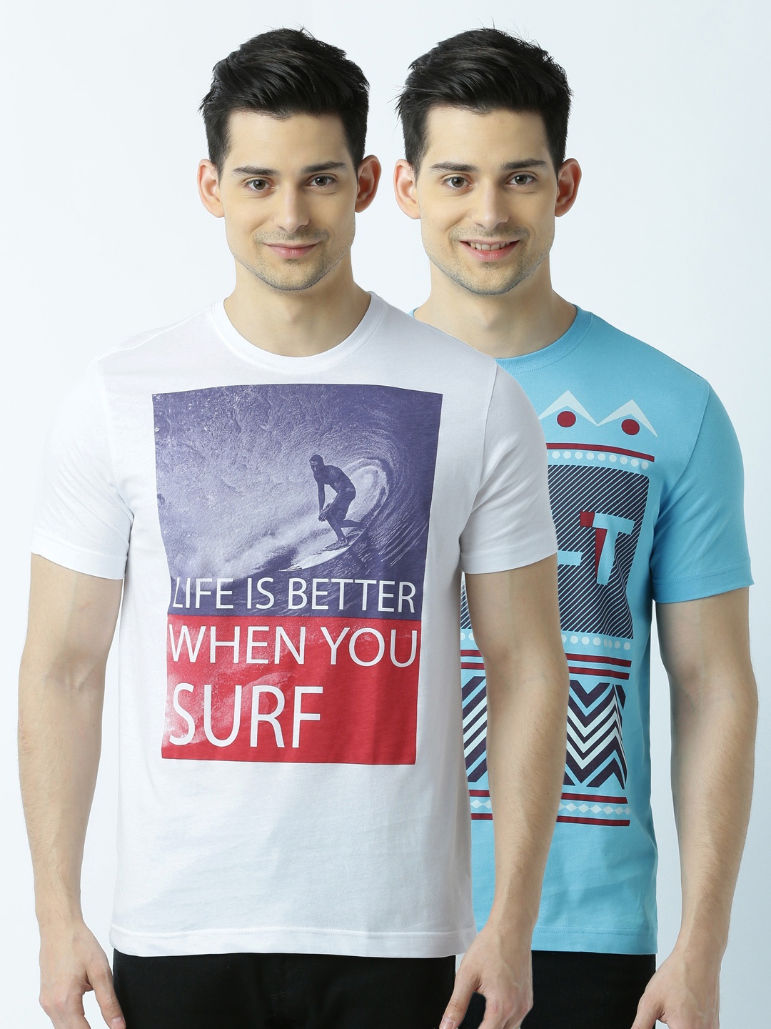 

Huetrap Men Pack of 2 Printed T-shirts, Turquoise blue