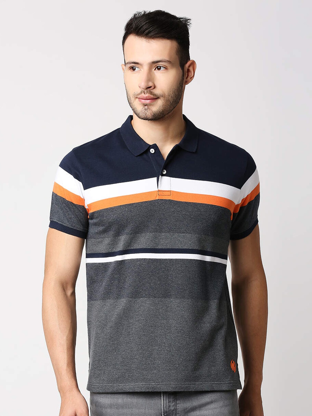 

Pepe Jeans Men Black & Grey Dyed Striped Polo Collar T-shirt