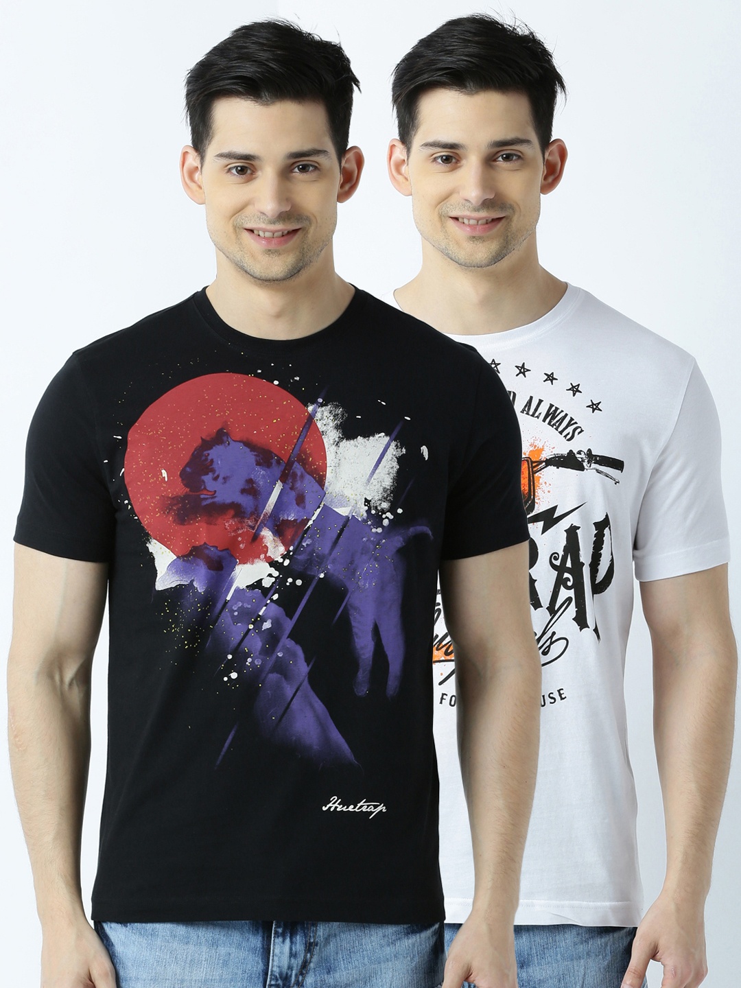 

Huetrap Men Pack of 2 Printed T-shirts, Black