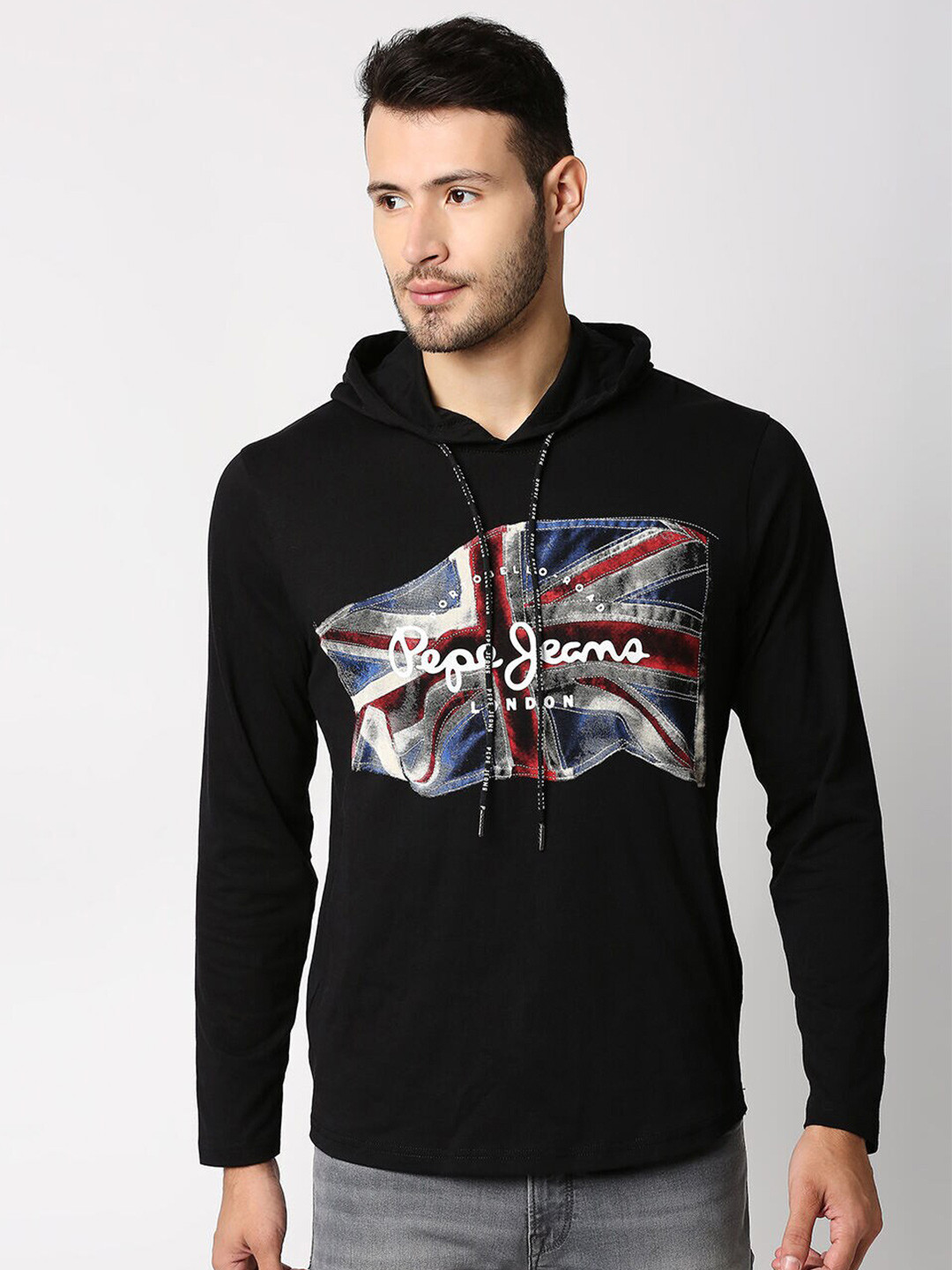 

Pepe Jeans Men Black Printed Hooded T-shirt