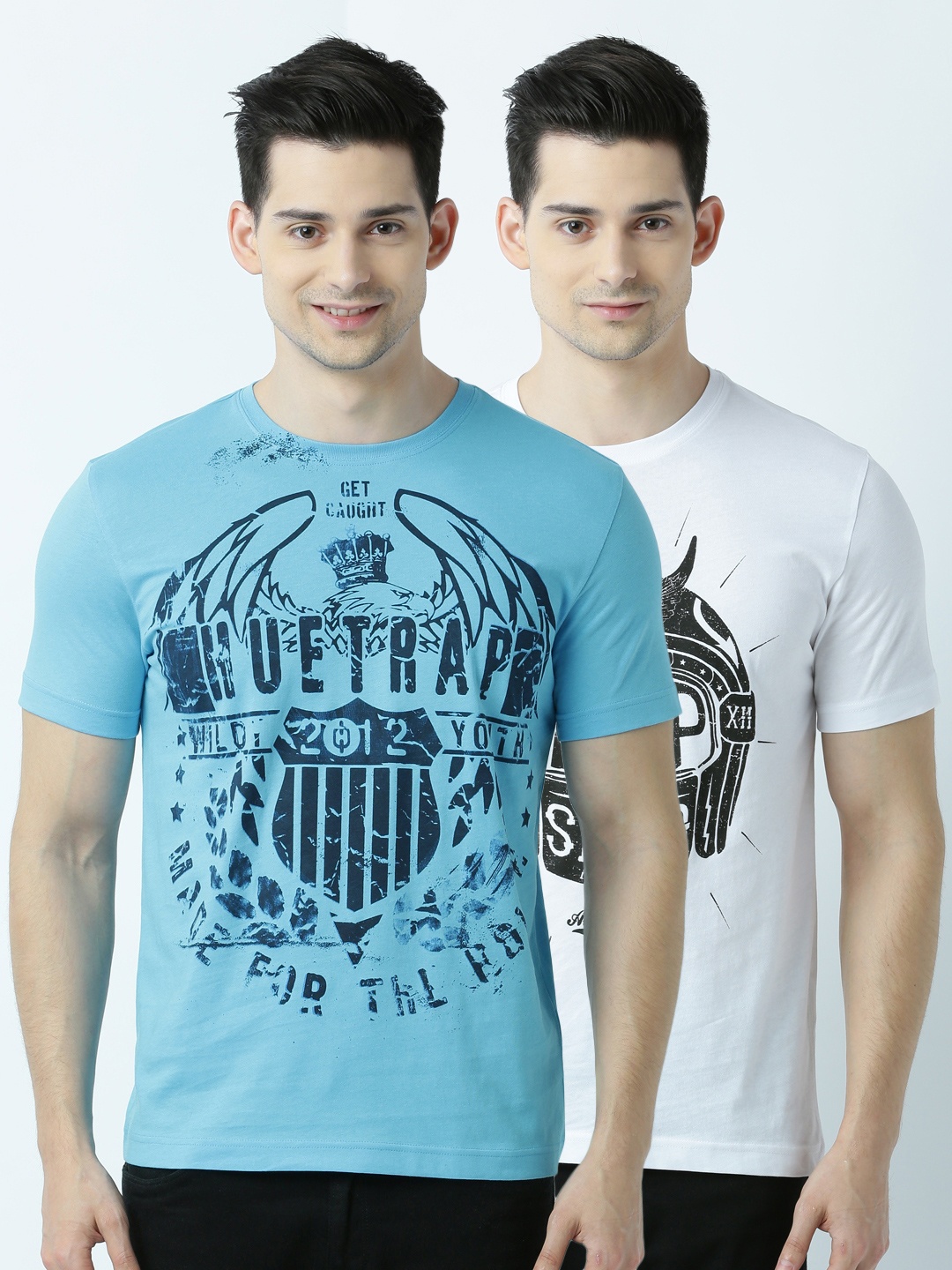 

Huetrap Men Pack of 2 Printed T-shirts, Turquoise blue