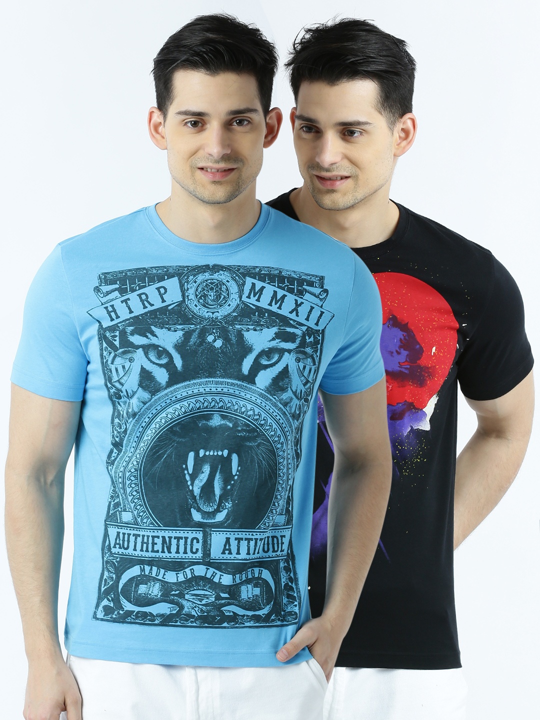 

Huetrap Men Pack of 2 Printed T-shirts, Turquoise blue