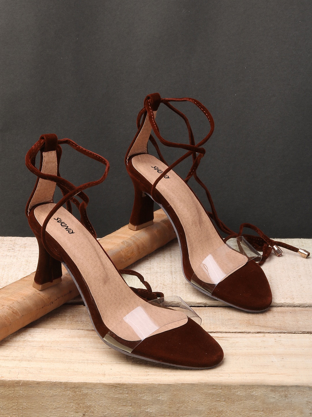 

RINDAS Brown Velvet Block Pumps