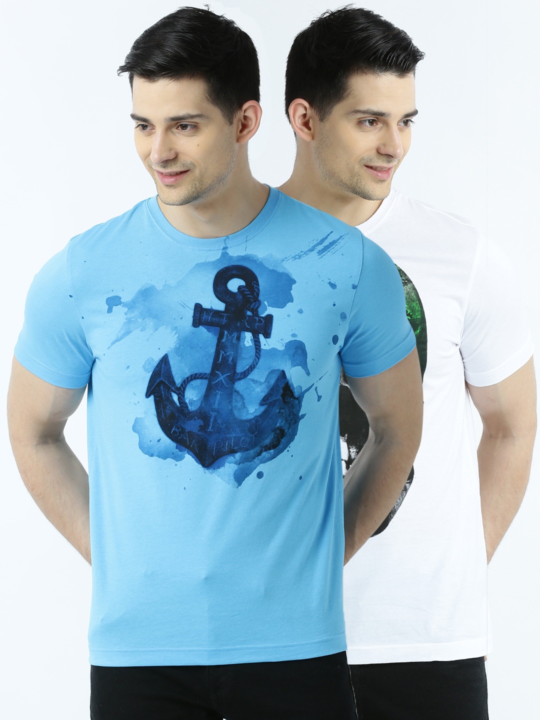 

Huetrap Men Pack of 2 Printed T-shirts, Turquoise blue