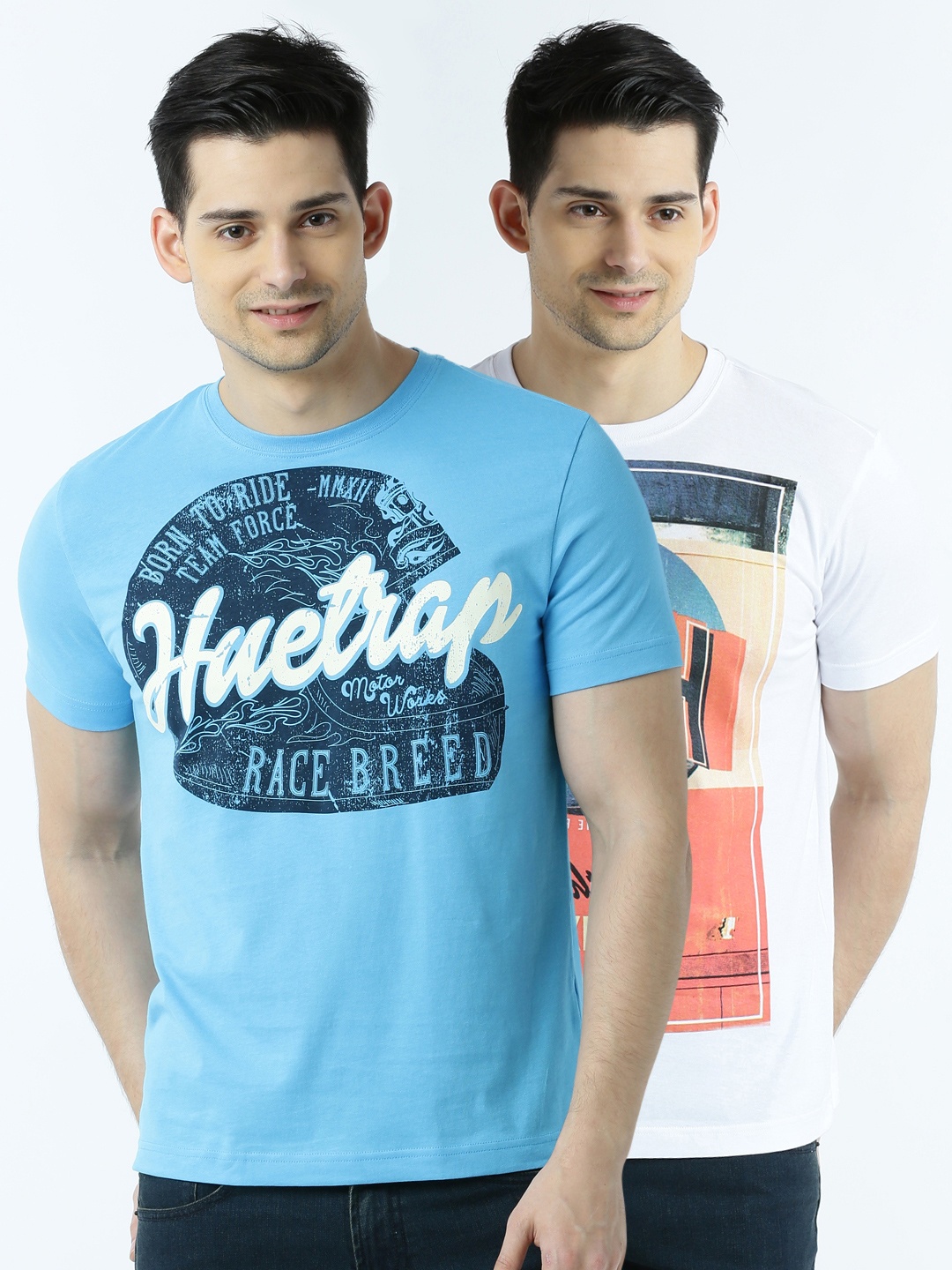 

Huetrap Men Pack of 2 Printed T-shirts, Turquoise blue