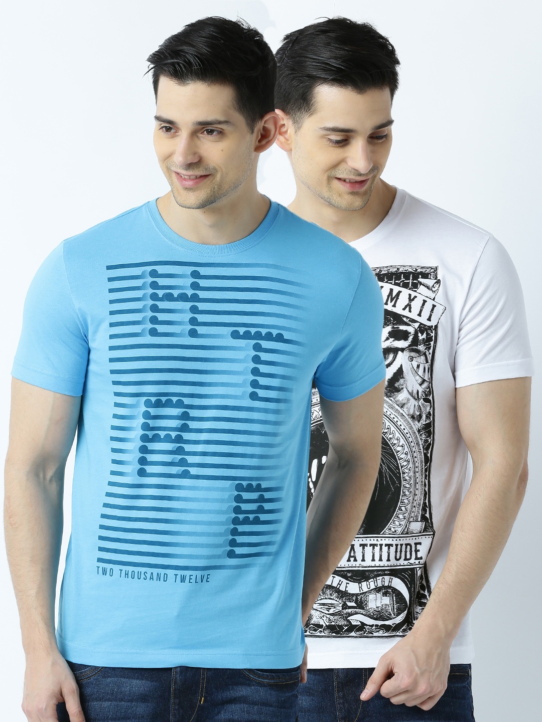 

Huetrap Men Pack of 2 Printed T-shirts, Turquoise blue