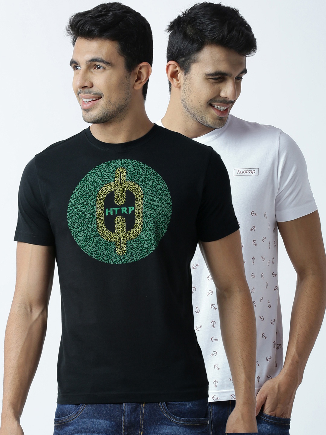 

Huetrap Pack of 2 Printed T-shirts, Black