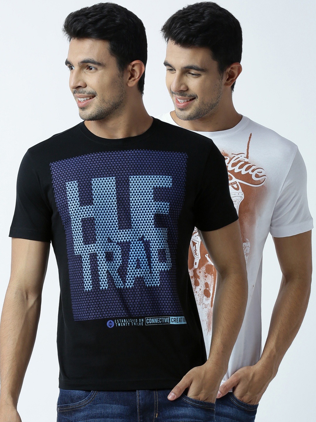 

Huetrap Pack of 2 Printed T-shirts, Black