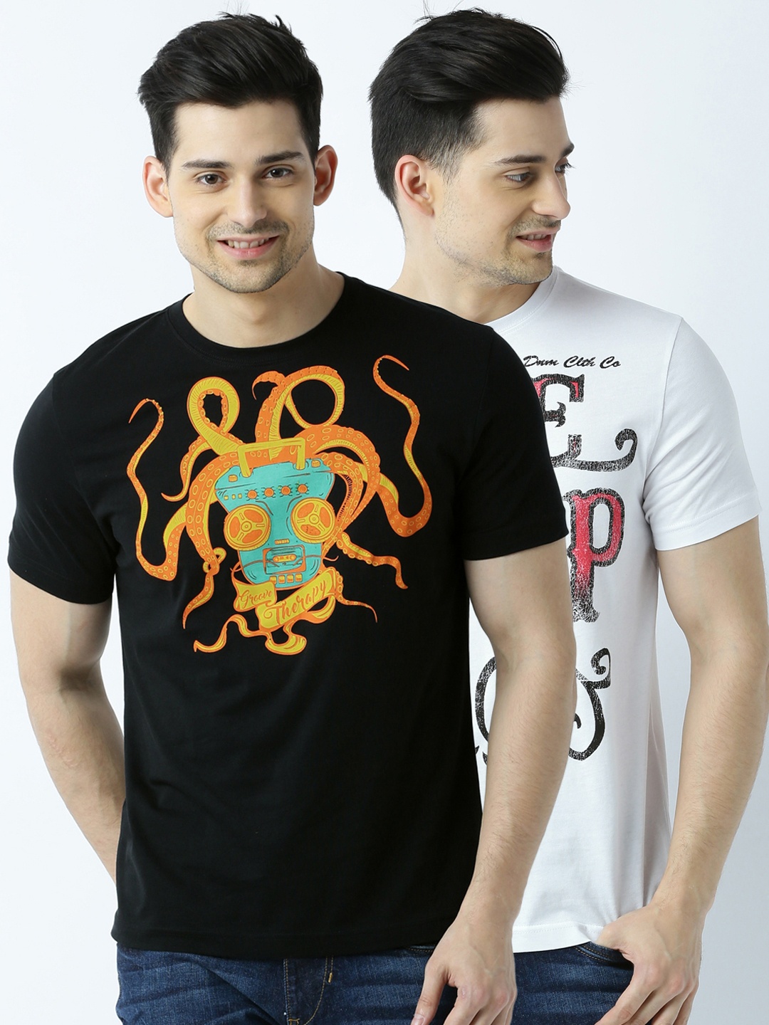 

Huetrap Men Pack of 2 Printed T-shirts, Black