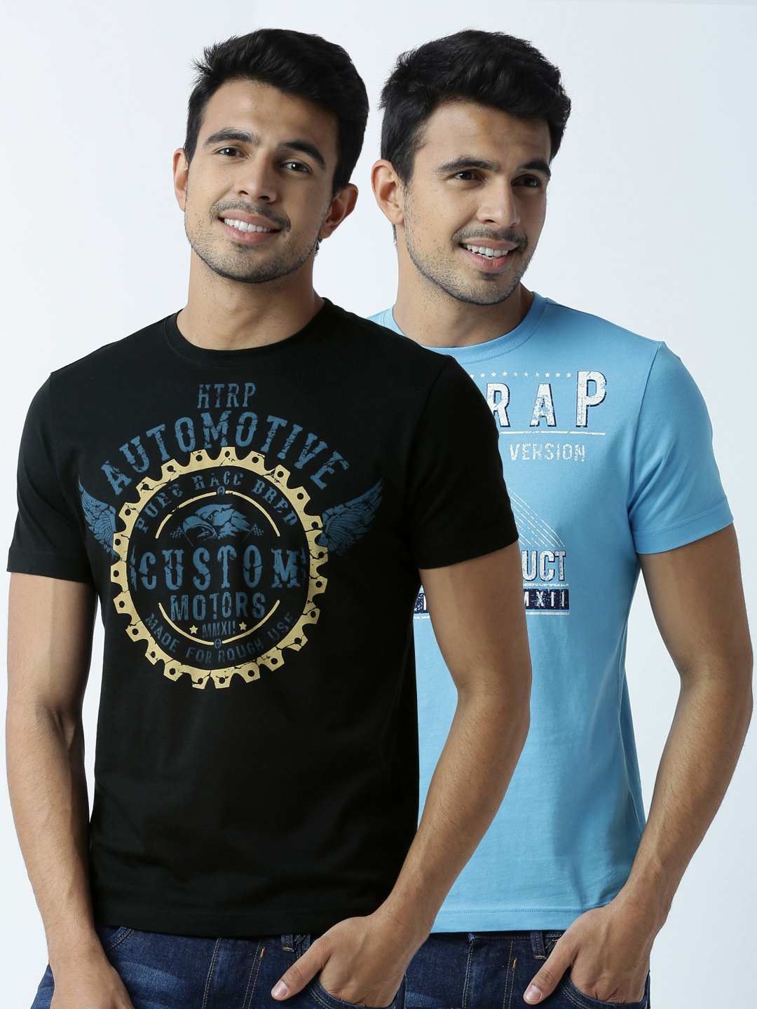 

Huetrap Men Pack of 2 Printed T-shirts, Black