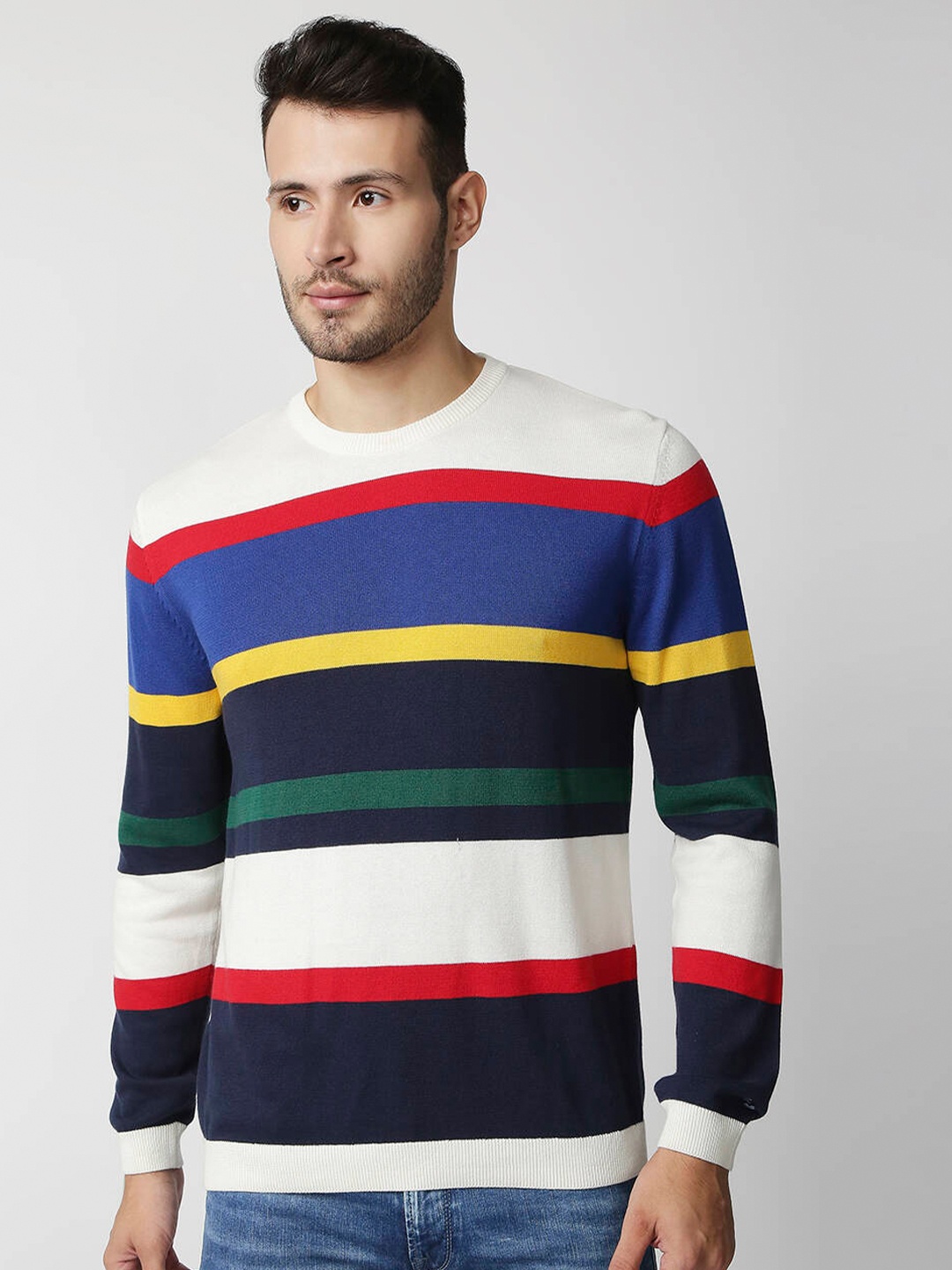 

Pepe Jeans Men Multicoloured Colourblocked Striped Pullover, Multi