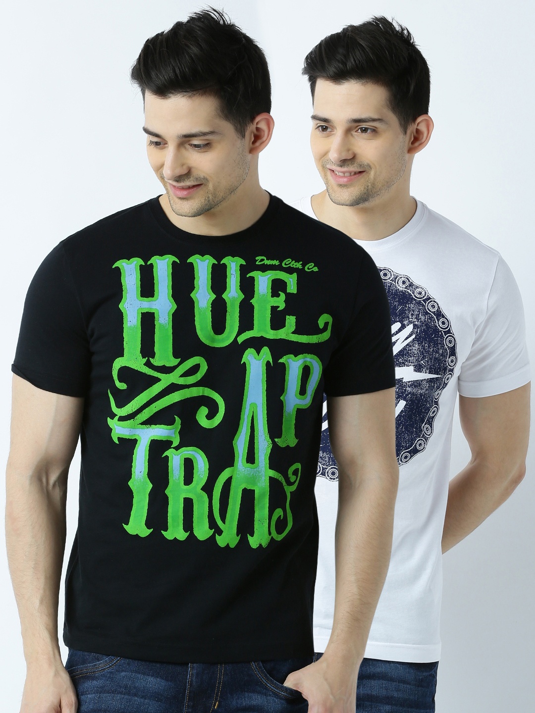 

Huetrap Men Pack of 2 Printed T-shirts, Black