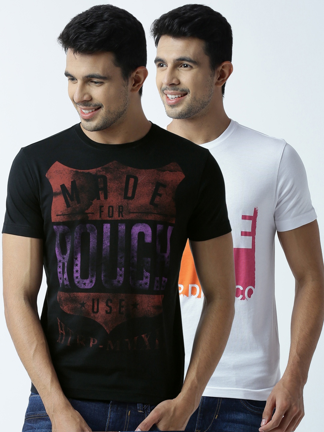 

Huetrap Men Pack of 2 Printed T-shirts, Black