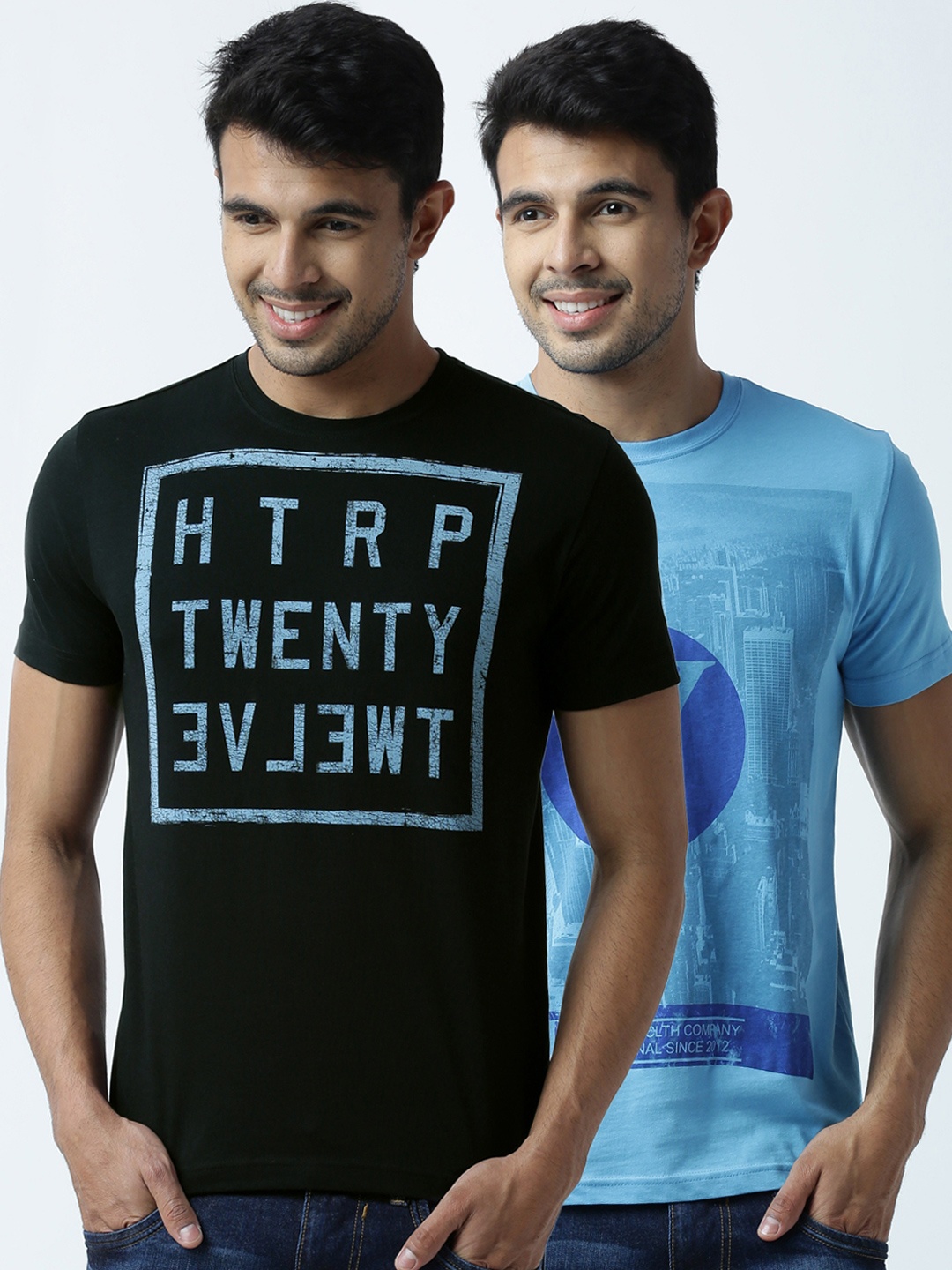 

Huetrap Pack of 2 Printed T-shirts, Black