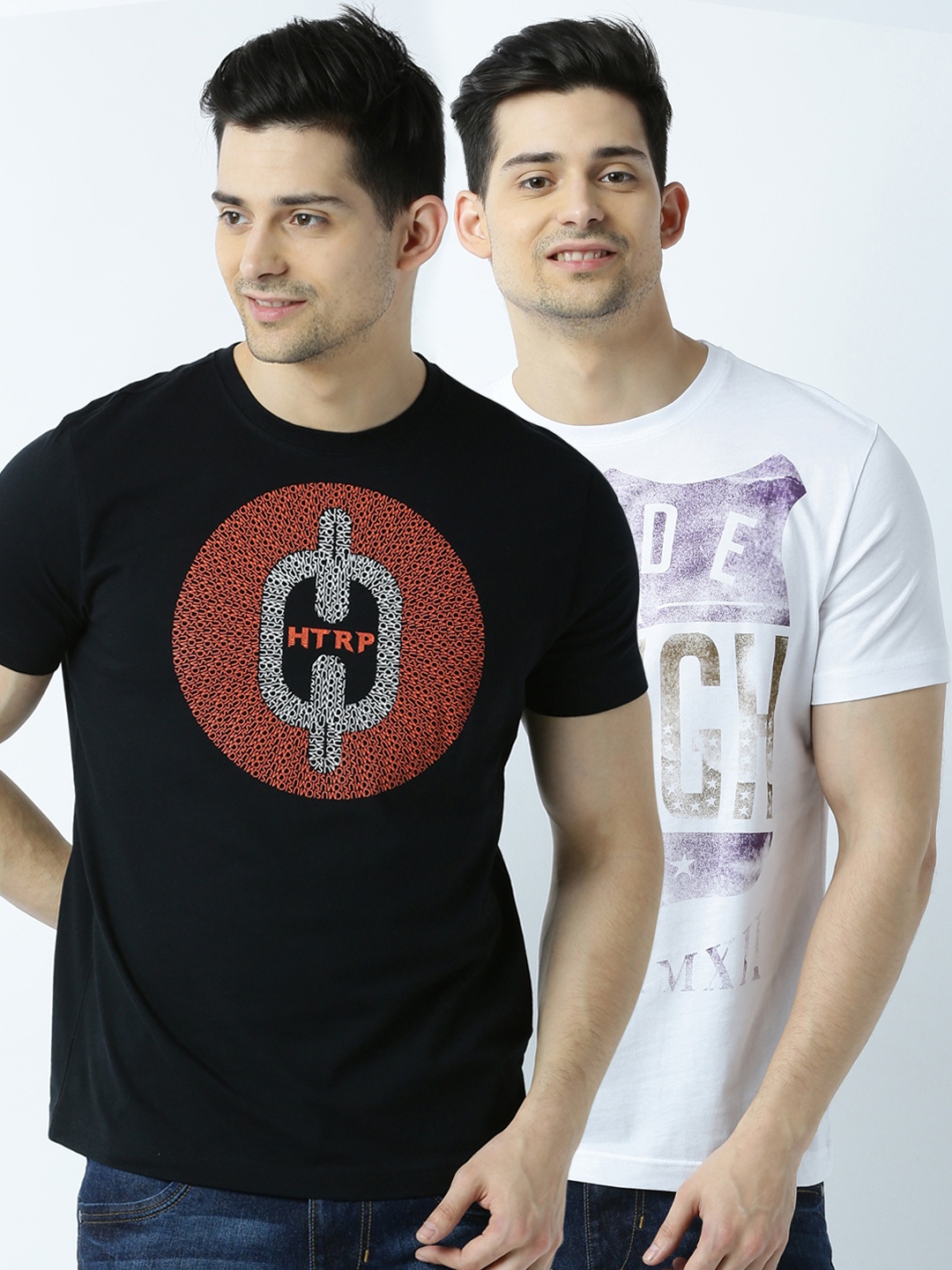 

Huetrap Pack of 2 Printed T-shirts, Black