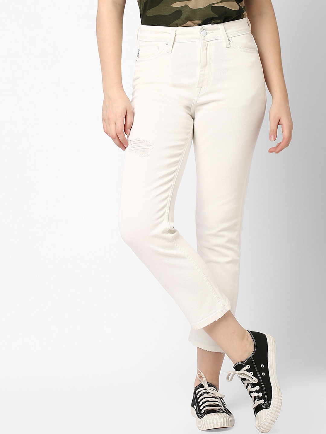

Pepe Jeans Women White Straight Fit High-Rise Jeans