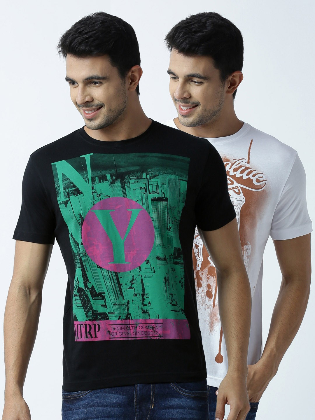 

Huetrap Pack of 2 Printed T-shirts, Black