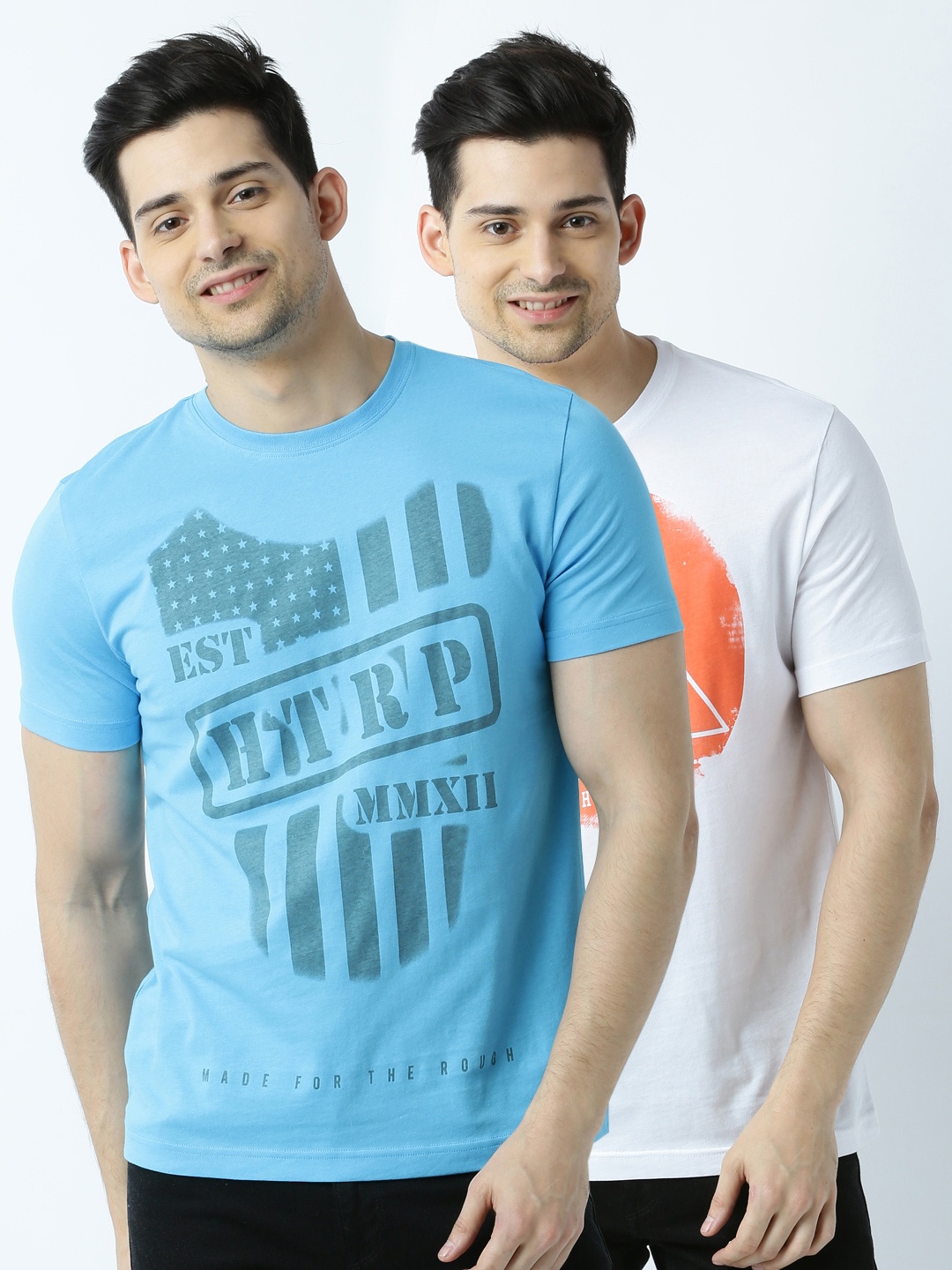 

Huetrap Men Pack of 2 Printed T-shirts, Turquoise blue