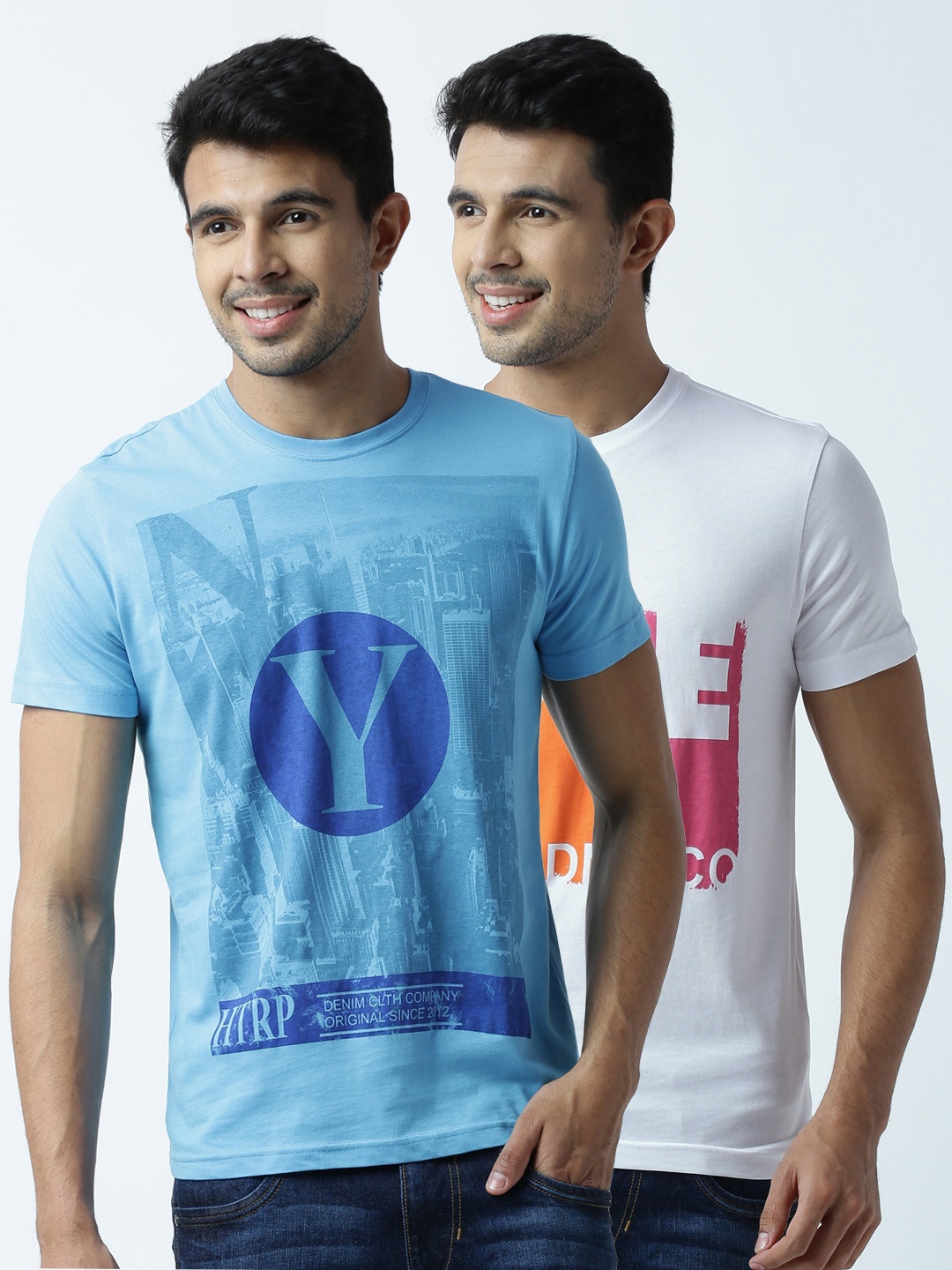 

Huetrap Men Pack of 2 Printed T-shirts, Turquoise blue