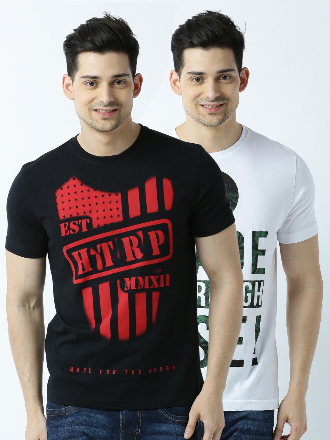 

Huetrap Men Pack of 2 Printed T-shirts, Black
