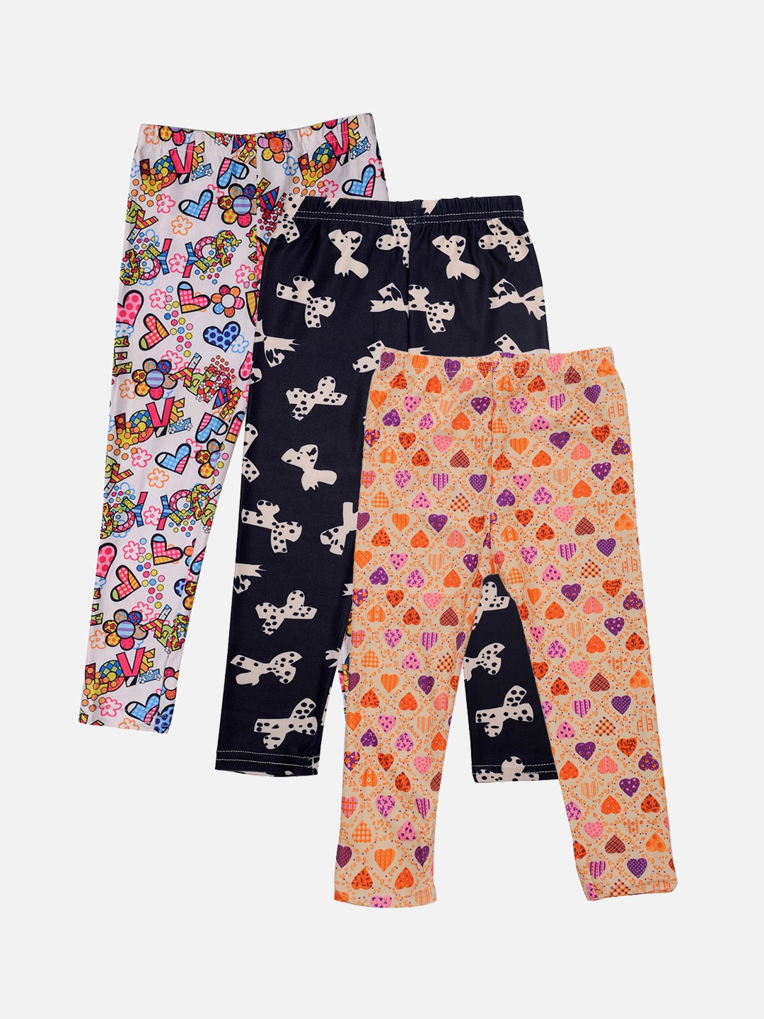 

TINY HUG Girls Pack of 3 Assorted Printed Ankle Length Leggings