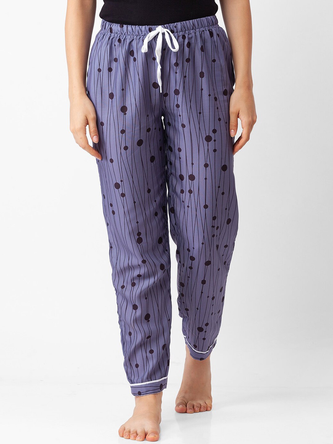 

FashionRack Woman Grey Polka Stripes Cotton Lounge Pants