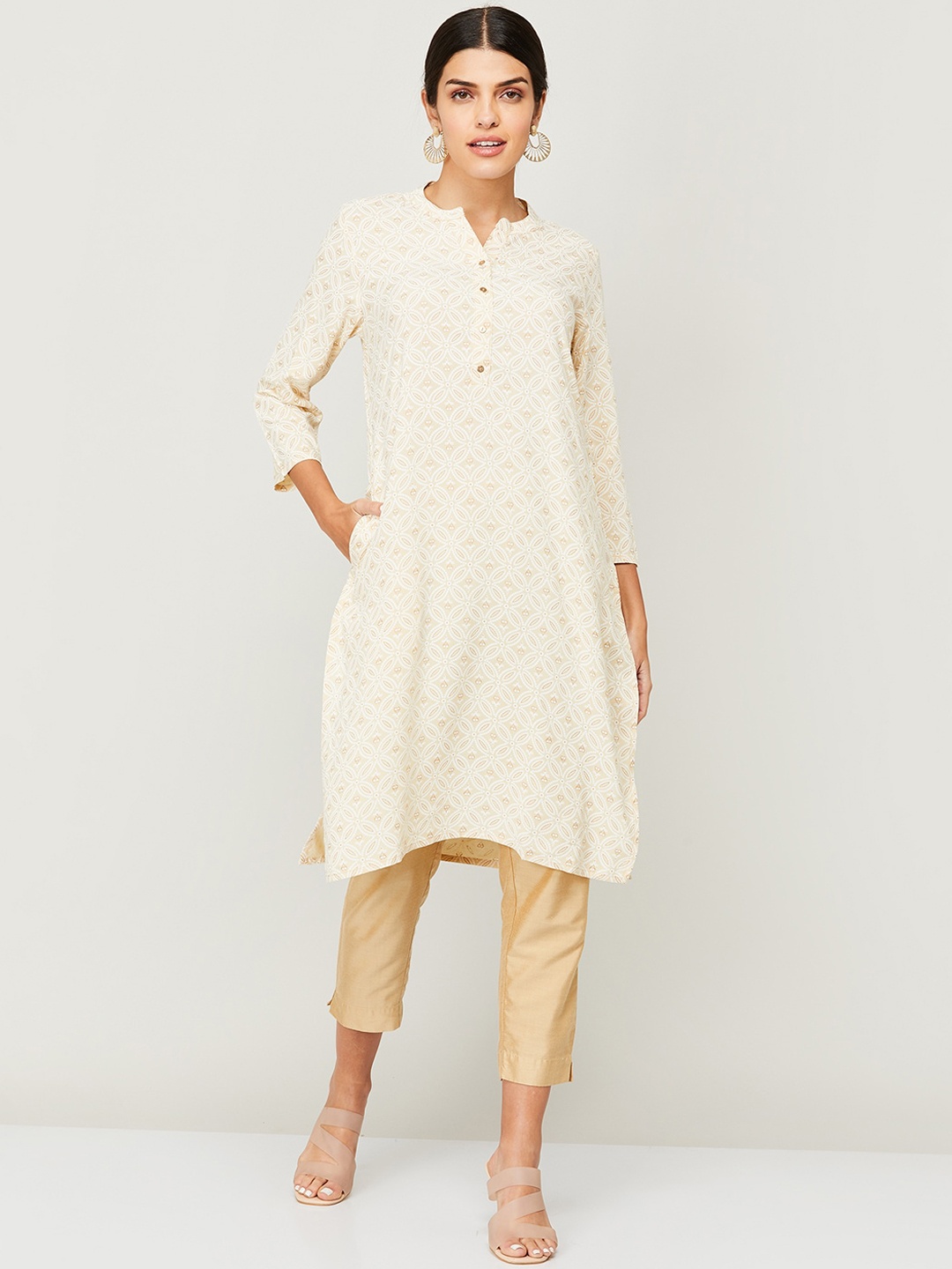 

Melange by Lifestyle Women Beige Flared Sleeves Kurta