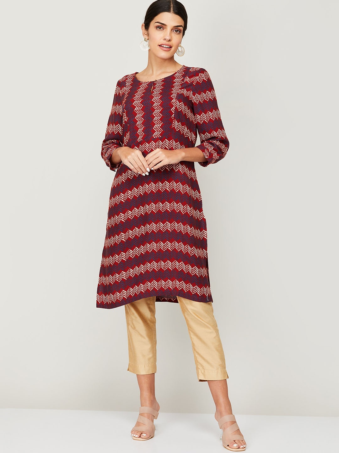 

Melange by Lifestyle Women Red Chevron Printed Kurta