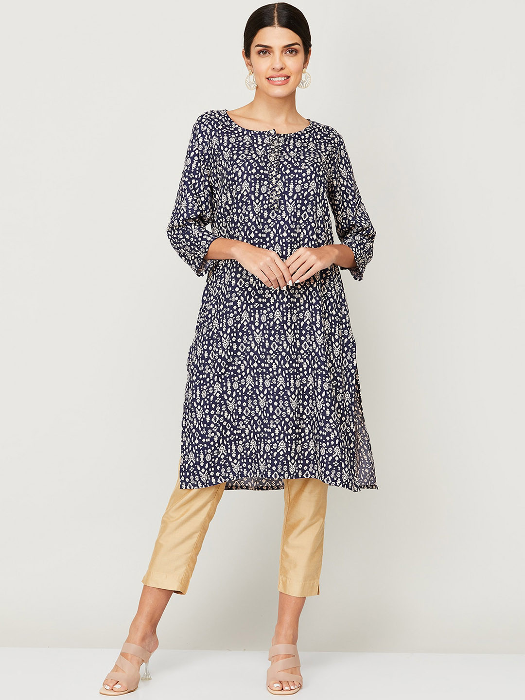 

Melange by Lifestyle Women Navy Blue & White Printed Kurta