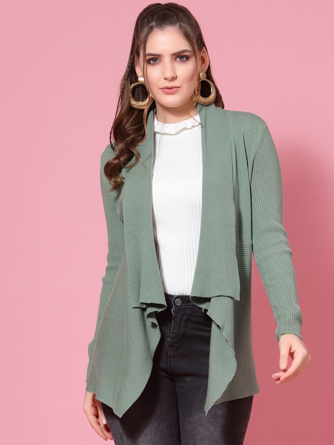 

Mafadeny Women Green Solid Shrug