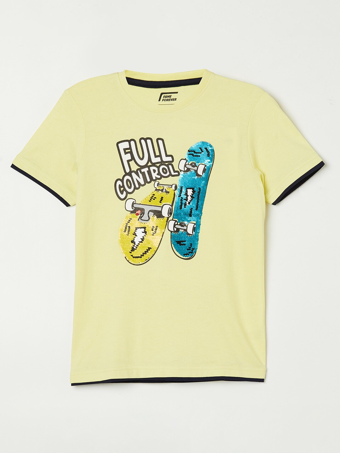 

Fame Forever by Lifestyle Boys Yellow & Blue Typography Printed T-shirt