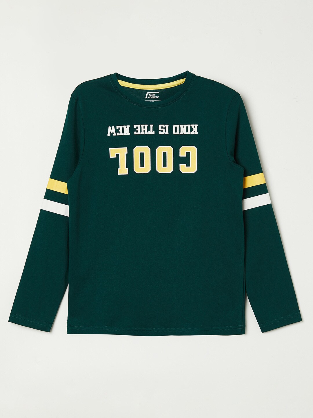 

Fame Forever by Lifestyle Boys Green & White Cotton Typography Printed T-shirt