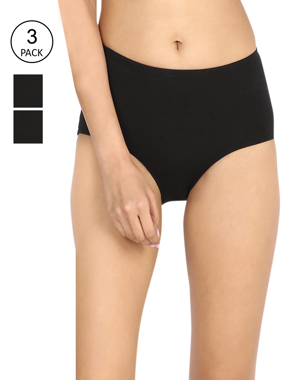 

Nykd Women Pack Of 3 Black Solid Cotton Hipster Briefs NYP104