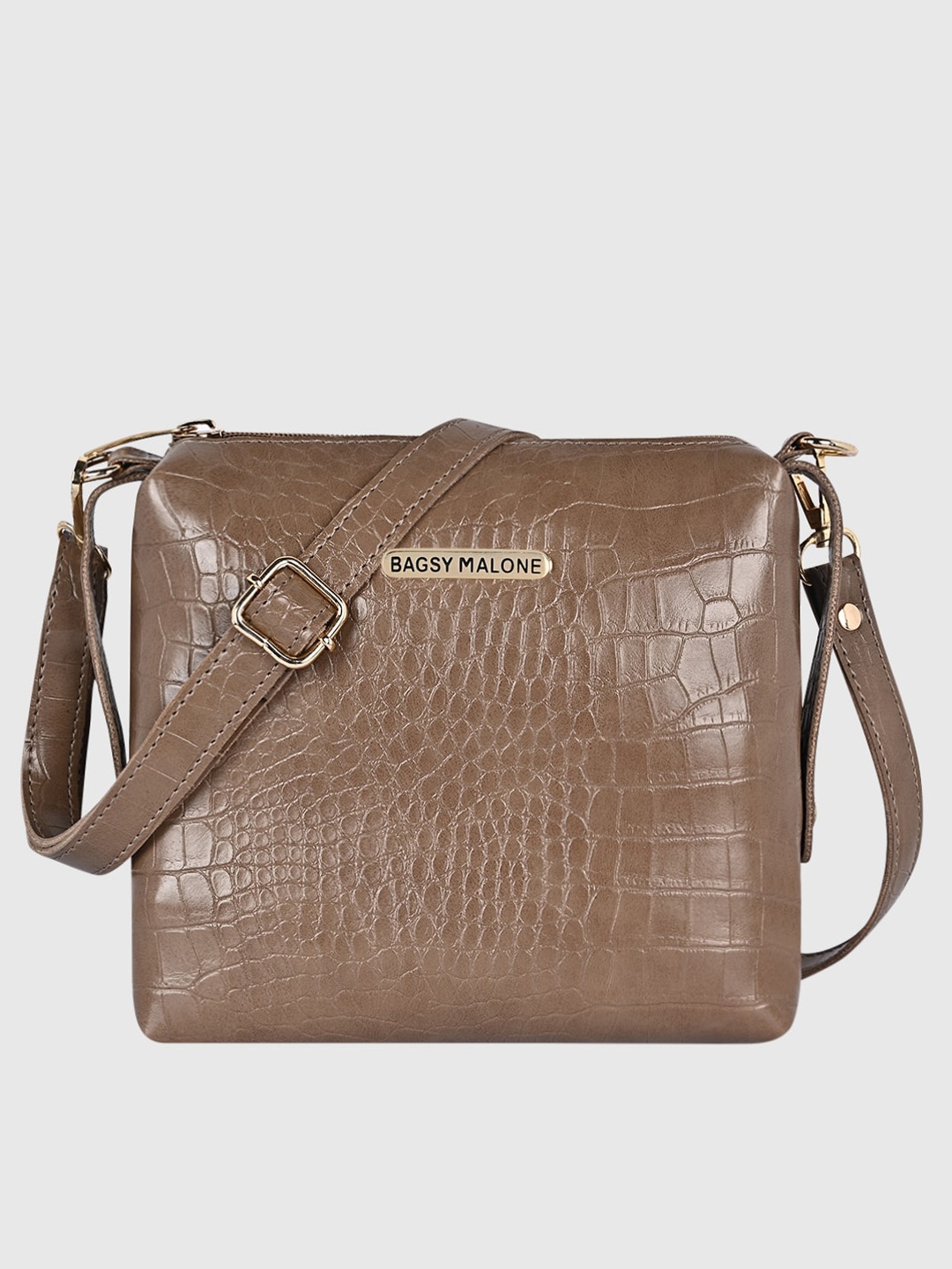 

Bagsy Malone Camel Brown Textured PU Structured Sling Bag